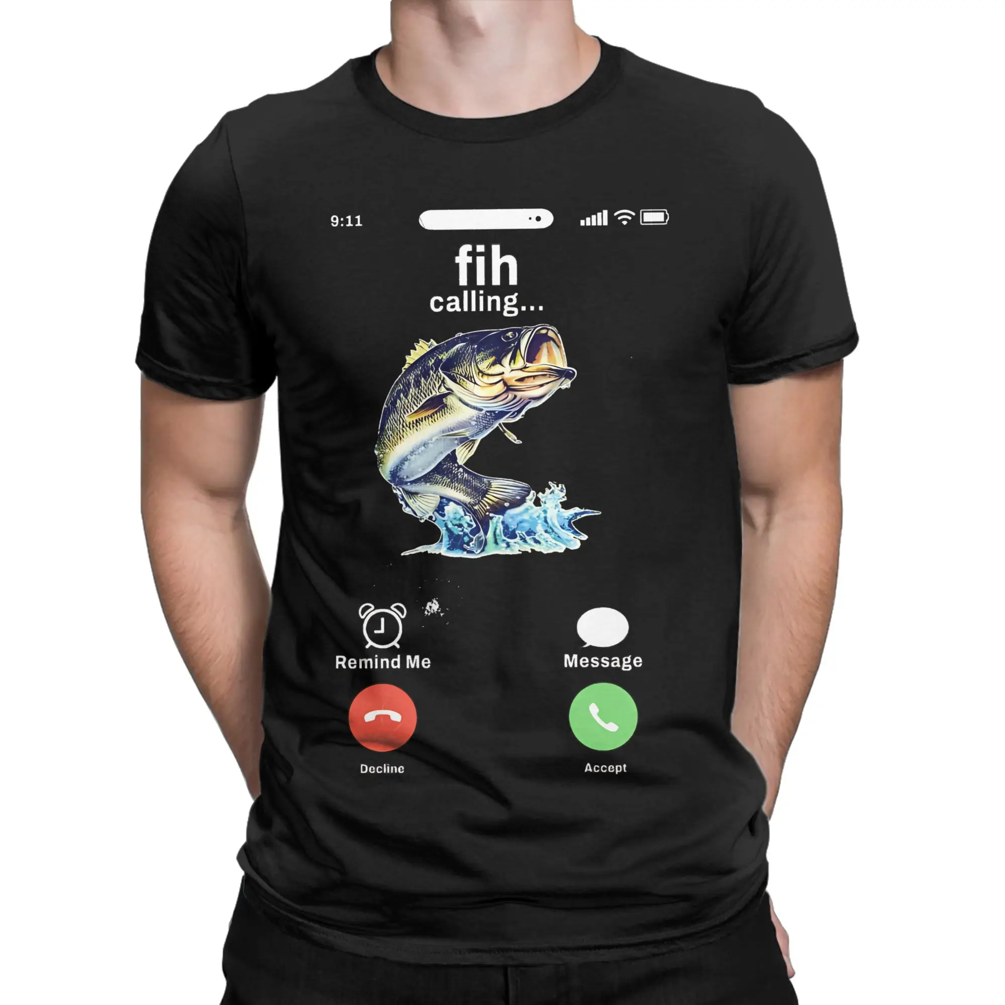Fih Calling Remind me Message Tshirts Unisex Cotton Tops Shirts Retro  Round Neck Short Sleeve