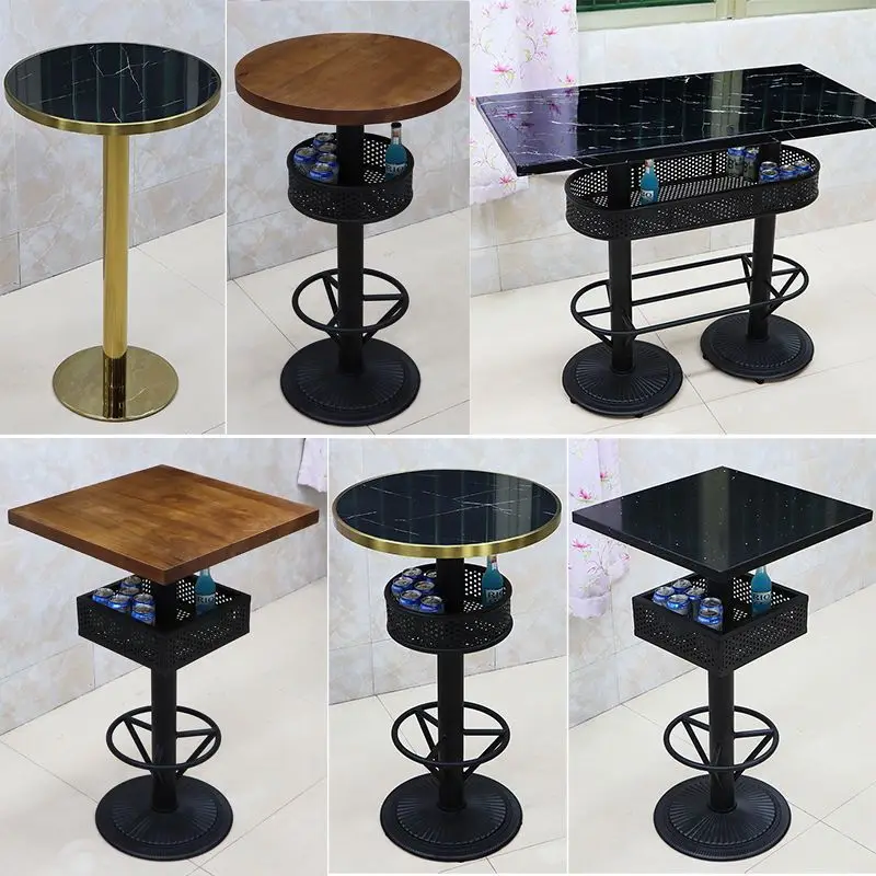 Marble bar tables and chairs artificial quartz stone solid wood high table