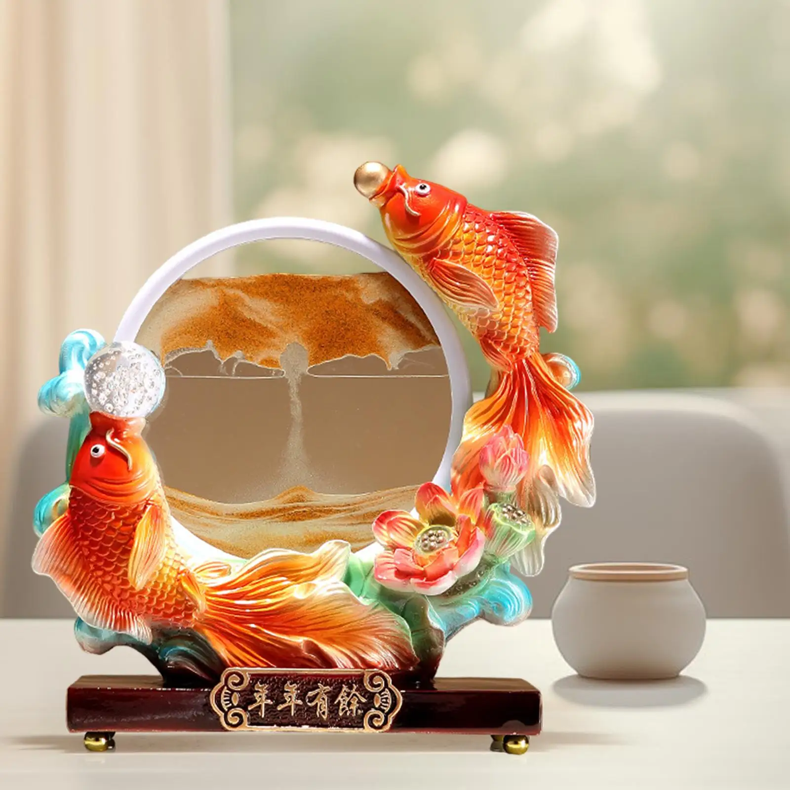 Carp Statue Dynamic Sand Picture Ornament Orange Sand for Desktop