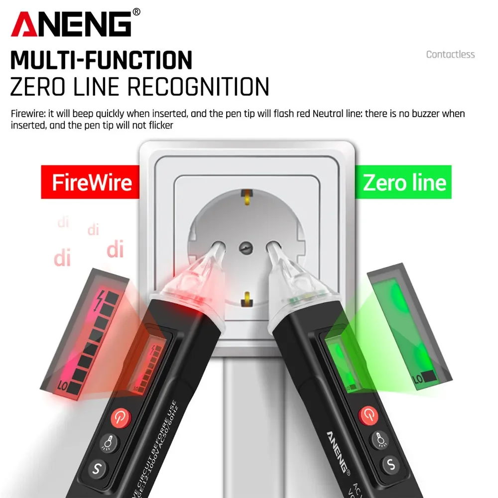 ANENG VC1010 detectores de voltaje digitales 12-1000V voltios lápiz de prueba eléctrico de corriente AC/DC medidor de prueba de pluma sin contacto