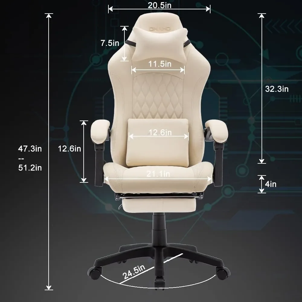 Gaming Chair Computer Chair with Footrest and Lumbar Support, Height Adjustable Game Chair with 360° Swivel Seat