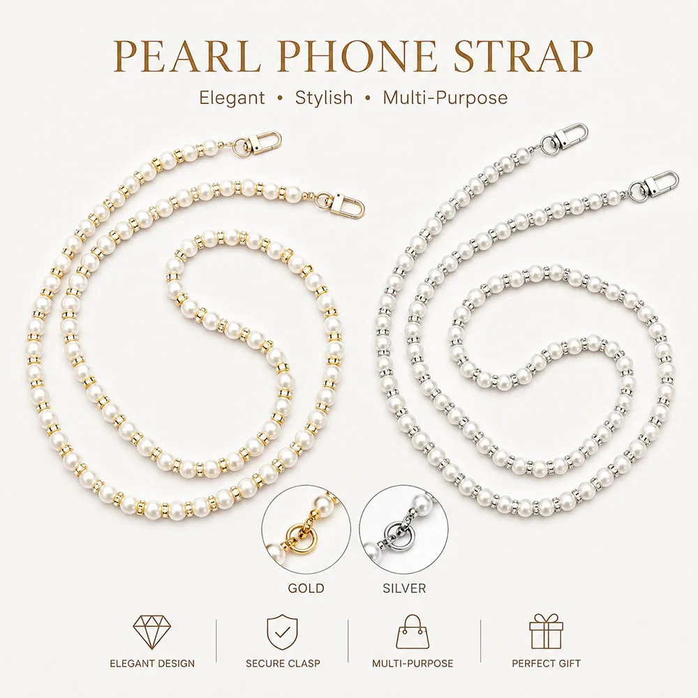 

120cm Adjustable Crossbody Phone Chain Mobile Phone Anti-Drop Lanyard Universal Shoulder Neck Beaded Straps for All Phone Cases