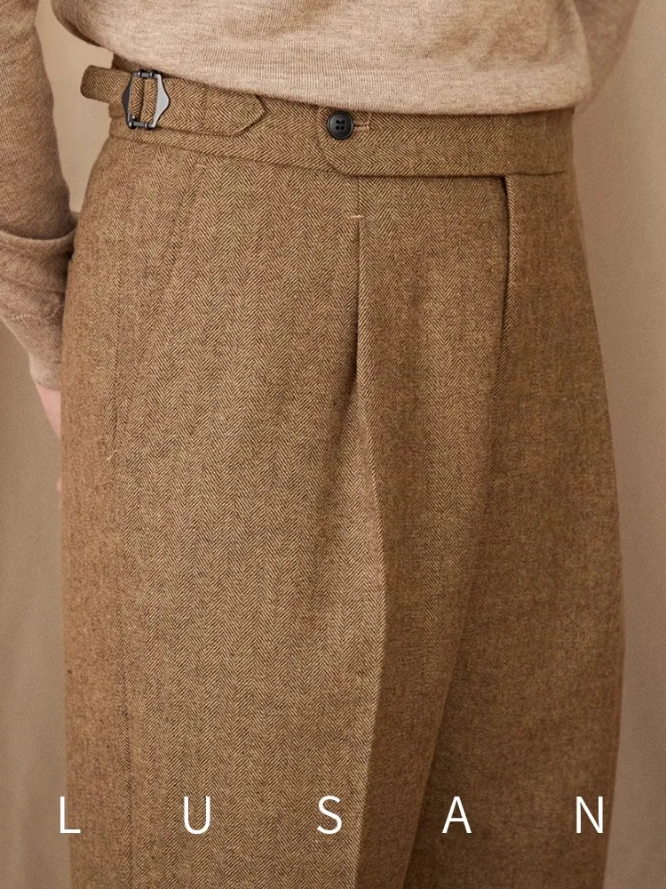 Pantalones de invierno 40% lana para hombre - Estilo napolita Pierna recta de cintura alta Cálido Grueso Casual