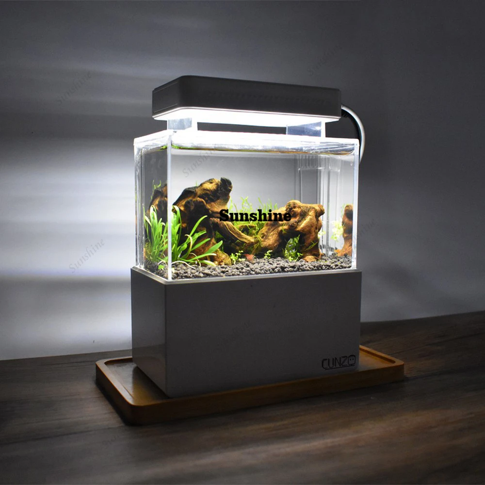 Portable Mini Betta Fish Tank Aquarium Desktop Marine Aquaponic Aquarium Fishes Bowl Water Fliter LED Light USB Air Pump