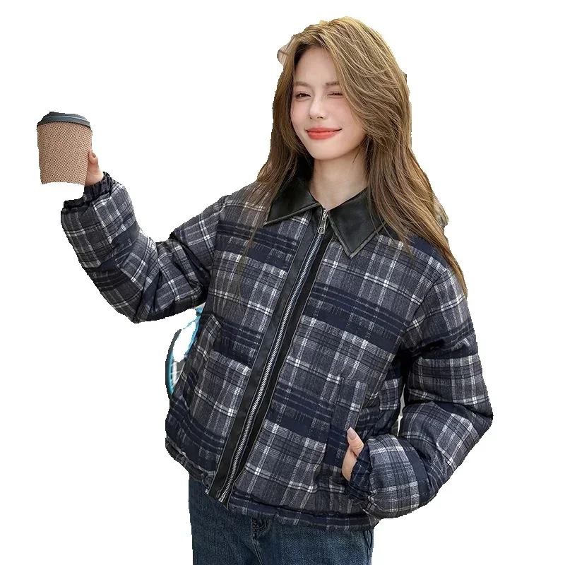 

Осенне-зимняя короткая хлопковая куртка для женщин, новинка 2025, модное свободное повседневное хлопковое пальто с воротником-стойкой, верхняя одежда на молнии, женская