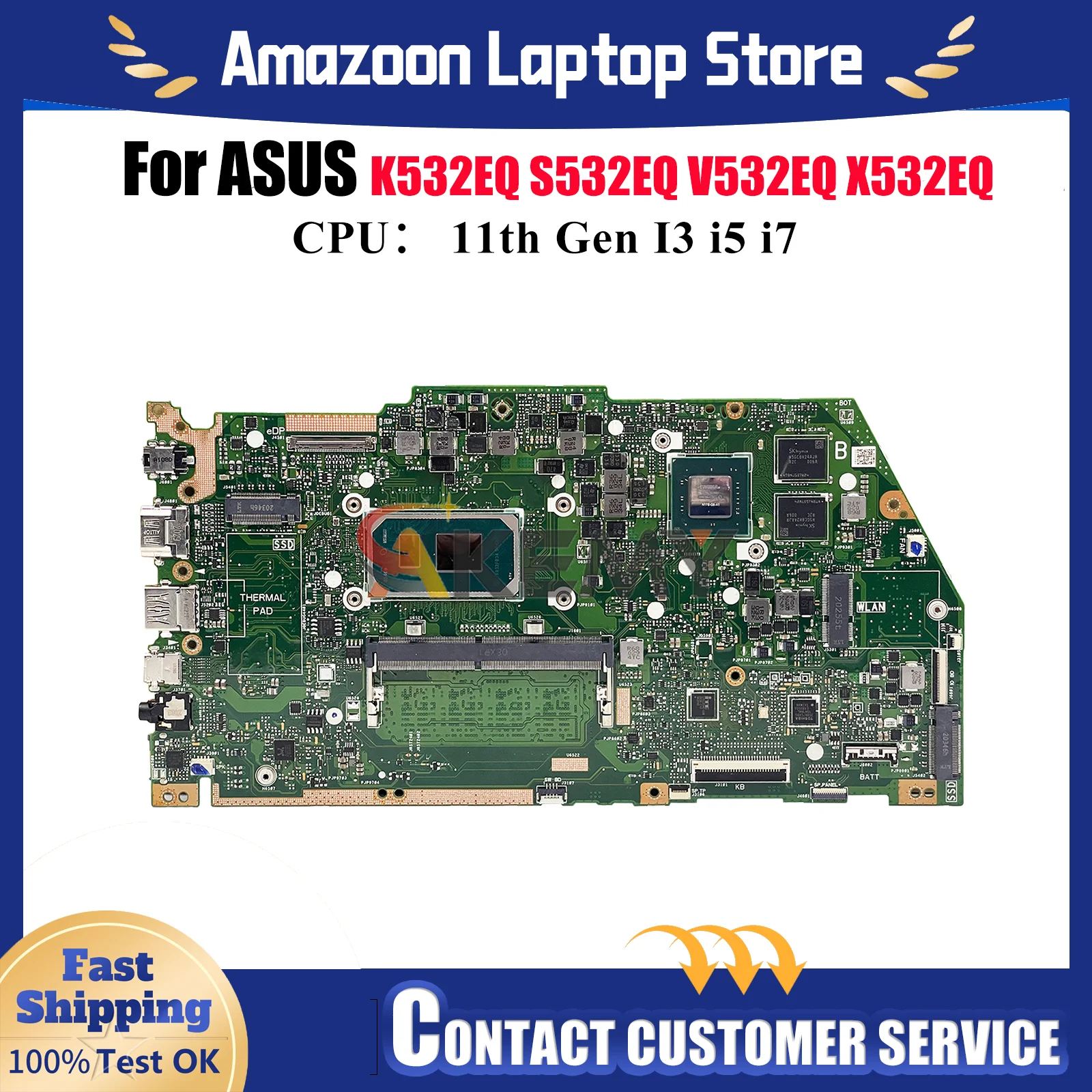 

X532EQ Материнская плата для ноутбука ASUS VivoBook V532EQ X532E S532EQ X532EQ K532EQ Материнская плата с 11-го поколения I3 i5 i7 100% тесты OK stk
