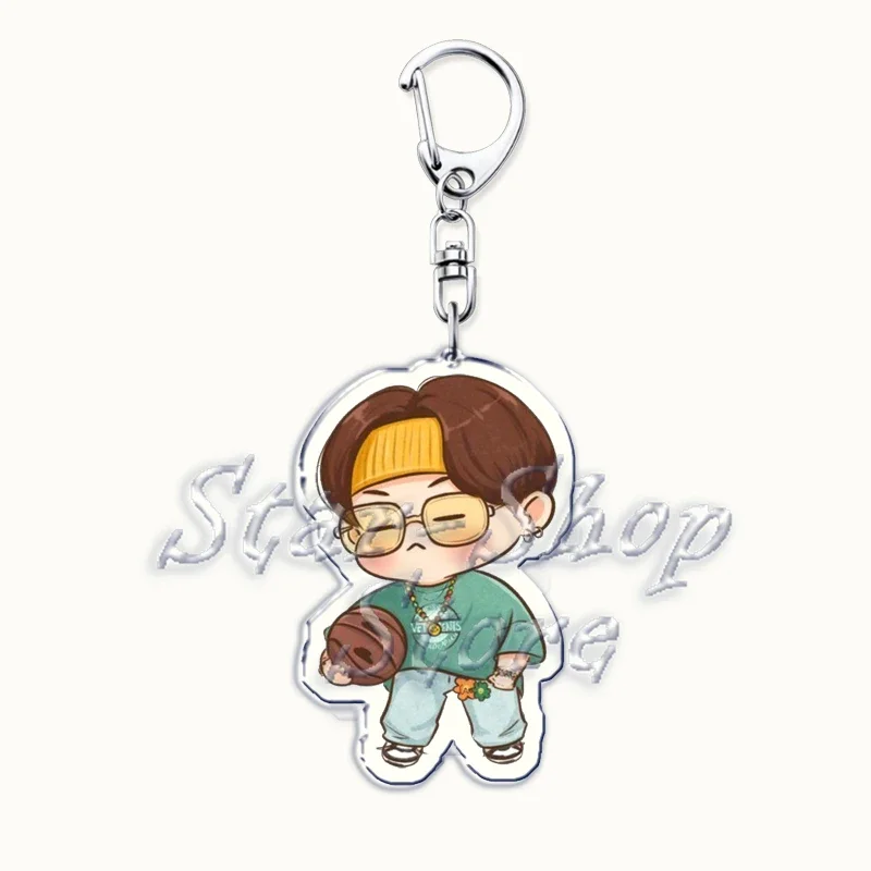 Popular Kpop Chibi Boys Keychain for Bag Accessories Cute Cartoon Idols Figures Key Chain Keyrings Jewelry Korean Band Fans Gift