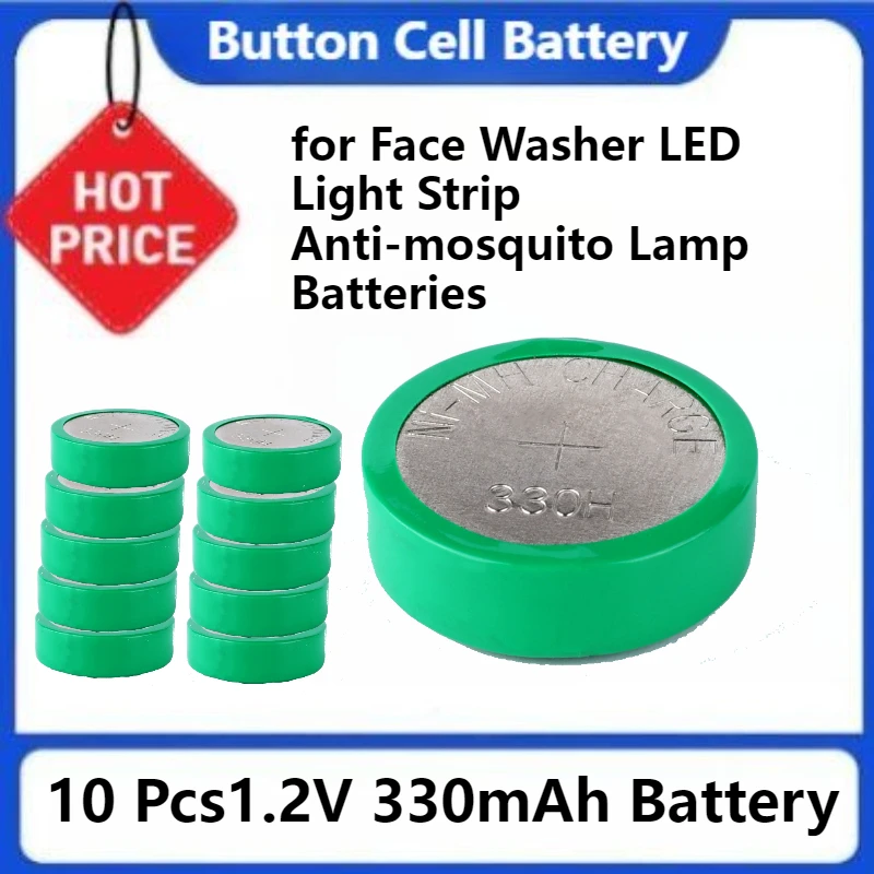

Rechargeable Ni-MH Button Battery Face Washer LED Light Strip Anti-mosquito Lamp Batteries Cell 10 Pcs1.2V 330mAh Button Battery