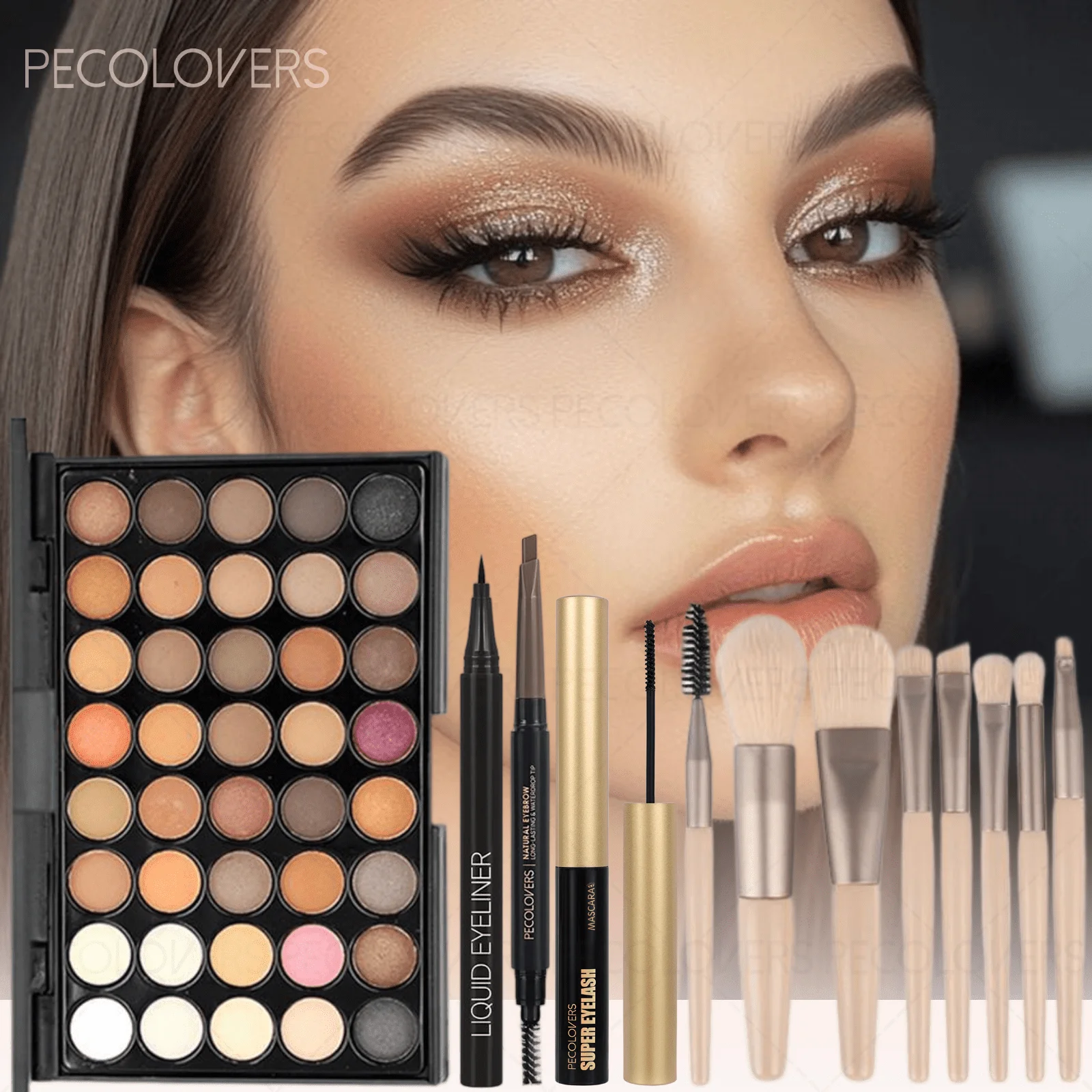 12PCS All-in-One Eye & Brow Makeup Kit – 40-Color Matte, Shimmer & Glitter Eyeshadow Palette, Waterproof Liquid Eyeliner, Volumizing Mascara, Precision Eyebrow Pencil & Pro Brushes Set for Daily, Glam & Party Makeup