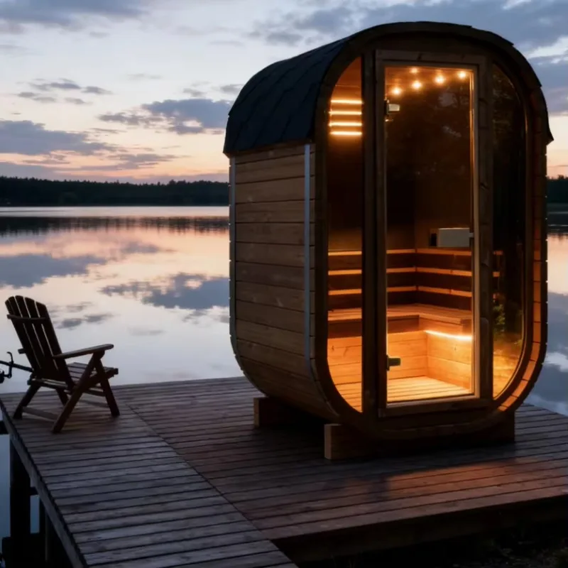 Customized 2-6 Person Outdoor Wood Barrel Sauna, Canadian Red Cedar Traditional Dry Steam Sauna, Eco Friendly Plug Powered