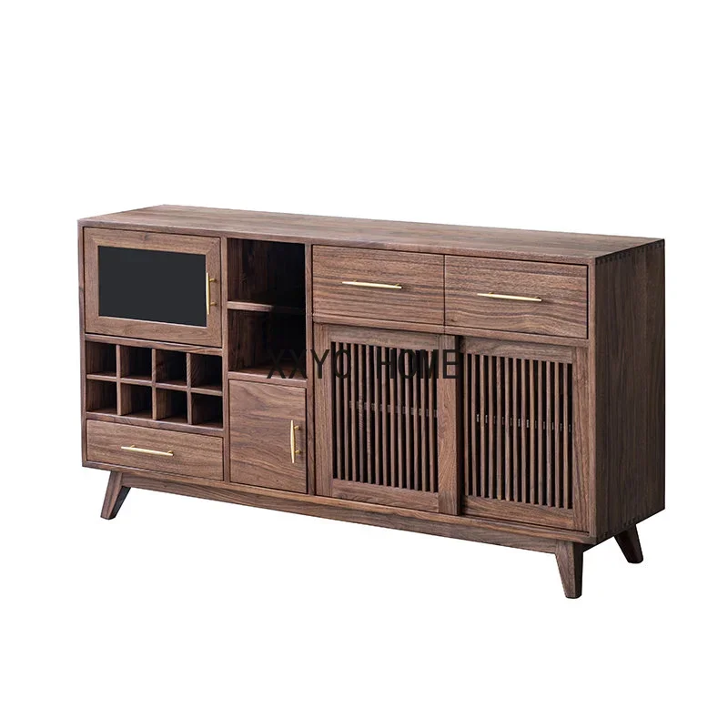 

North America Black Walnut Wood Sideboard Cabinet Nordic Style Solid Wood Tea Log Side