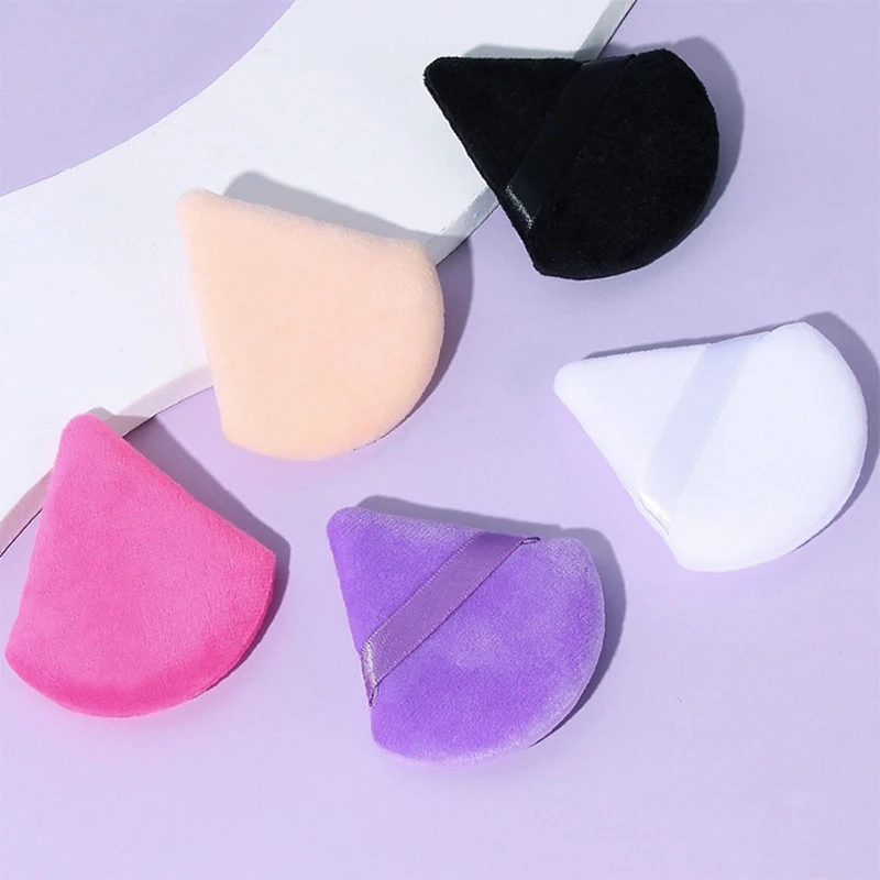 6Pcs Triangular Flocked Powder Puff Set Soft Velour Makeup Sponge for Loose Powder Setting Baking
