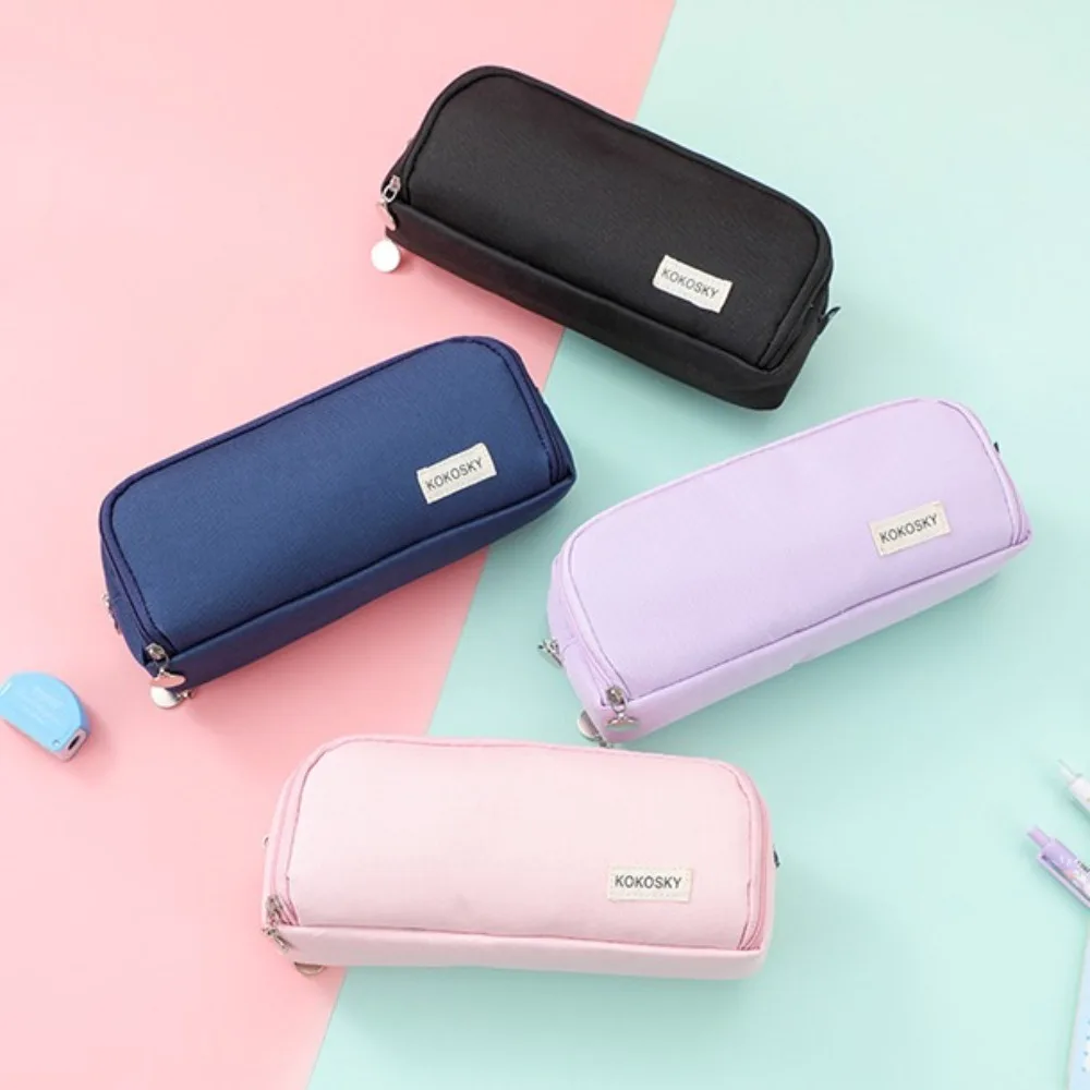 Korean Large Capacity Pencil Case Double Side Opened Cute Stationary Pen Storage Bag Durable Portable 3 Compartment Pouch