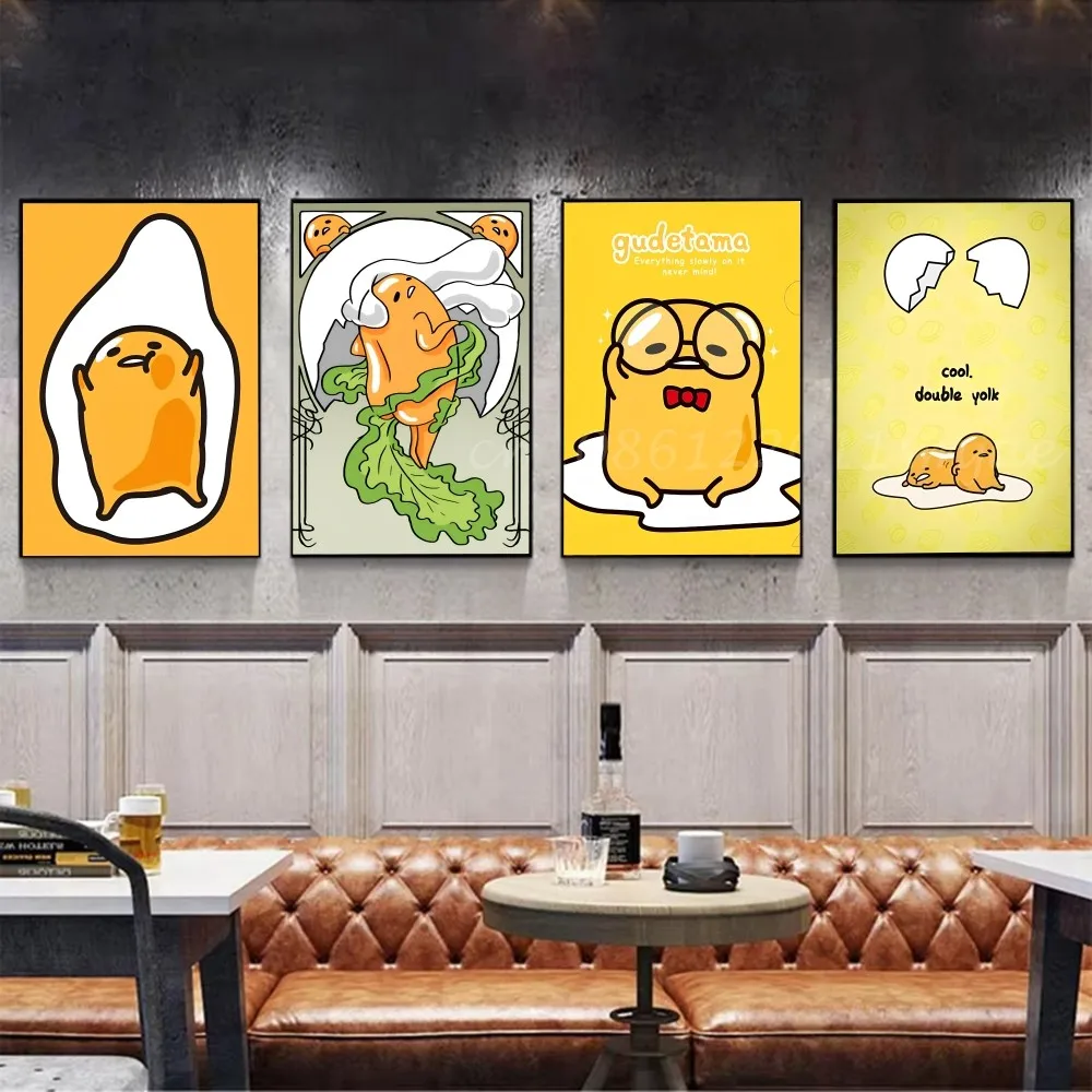 1 قطعة أنيمي الأصفر G-Gudetama المشارك ذاتية اللصق الفن ورق مقاوم للماء ملصق مقهى بار غرفة جدار ديكور