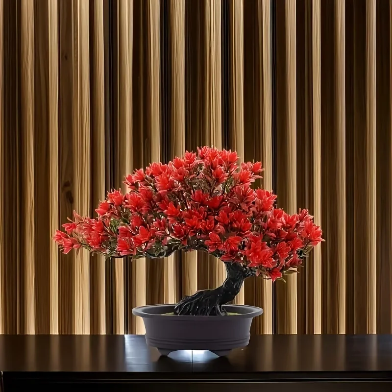 Realistic Red Pine Bonsai Tree Artificial Plant with Pot - Miniature Evergreen Tree Suitable for Home & Office Decoration
