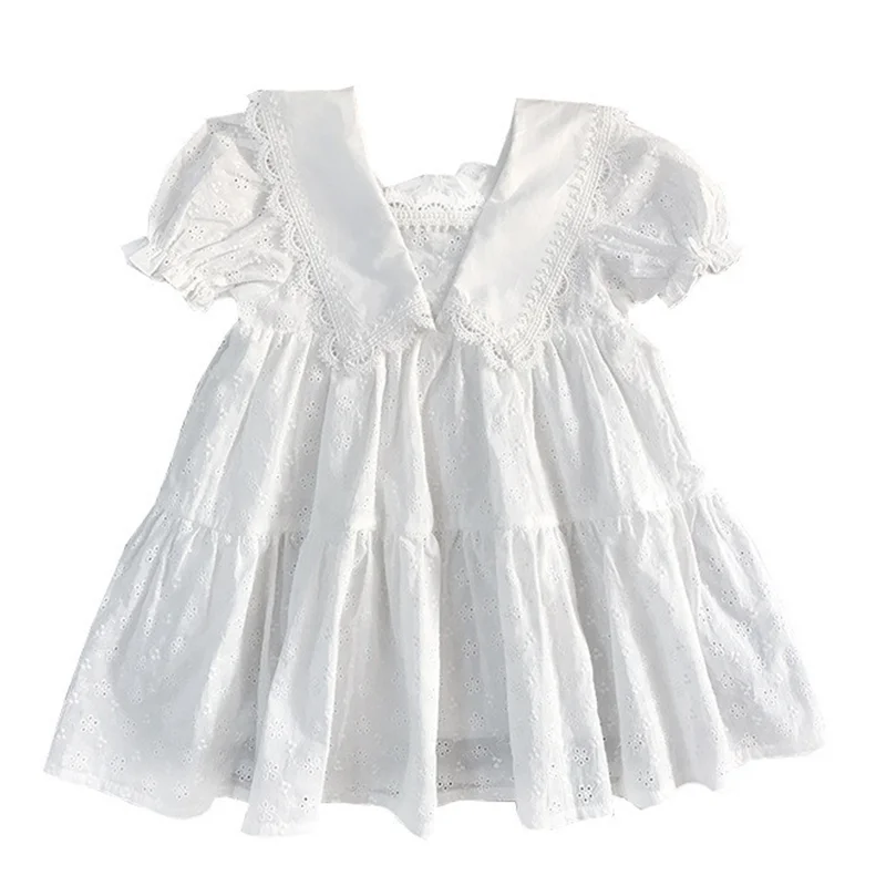 2025 Summer Dresses Girls Fashion White Dress Kids Lace Floral Dresses Cotton Dress Children Clothing Lace Floral Dresses