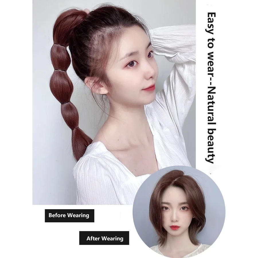 synthesize Ponytail summer female grab clip lantern bubble braid net red high ponytail twist braid long straight hair realistic