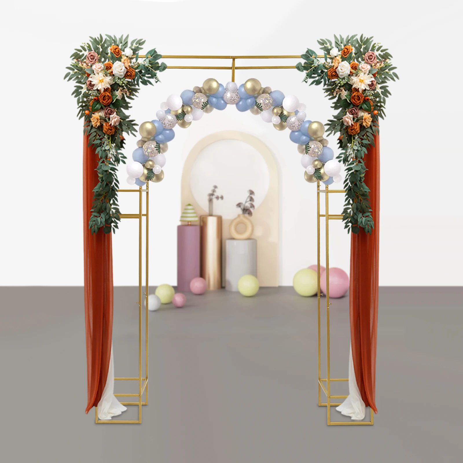 Wedding Arch Backdrop Stand Gold for Ceremony Square Metal Balloon Arch Stand Garden Arbor Frame for Wedding