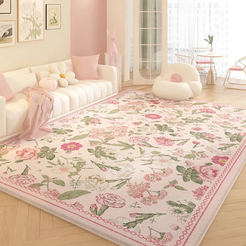 

Large Living Room Carpet Luxury Retro European Rococo Palace Style Floor Mat Girl's Room Flower Thickened Comfortable Plush Rugs