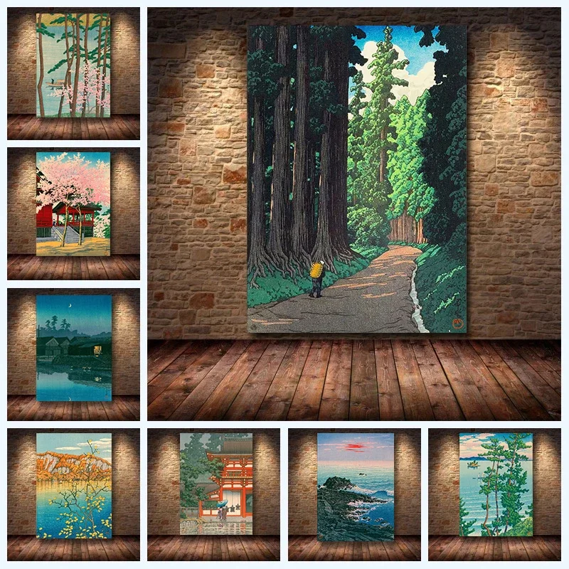 Multiple sizes 1pc frameless Canvas Painting,Vintage Japanese Landscape Kawase Hasui Ukiyo E Forest Sea Art Poster Canvas Painti