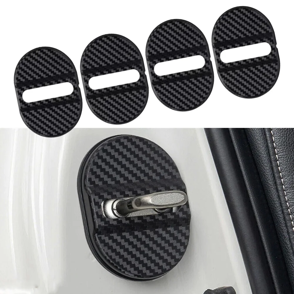 

8x6CM 4PCS Car Door Latch Guard Cover Carbon Fiber Black White Silicone Car Door Lock Cover