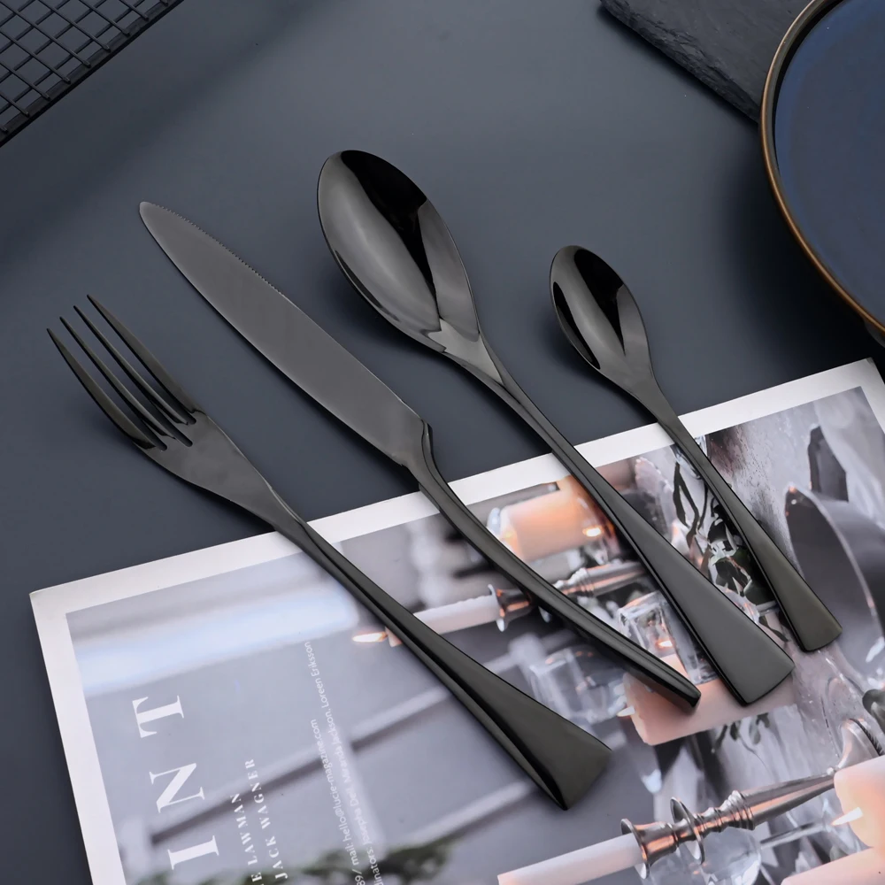 6Pcs Black Cutlery 304 Stainless Steel Dinnerware Set Steak Knife Silverware Creative Dinner Set Mirror Luxury Steak Knife Forks