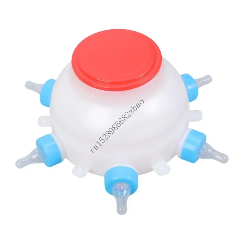 

H7EA Plastic Nursing Bottle For Farm Animals 6 Feeding Nipples Hanging System Piglets Calves Milk Dispenser