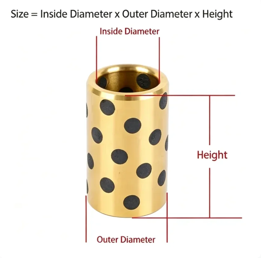 Solid Brass Graphite Embedded Plain Slide Bush Oil-Free Self-Lubricating Journal Sleeve Graphite Inlaid Bearing Inner ID 45-60