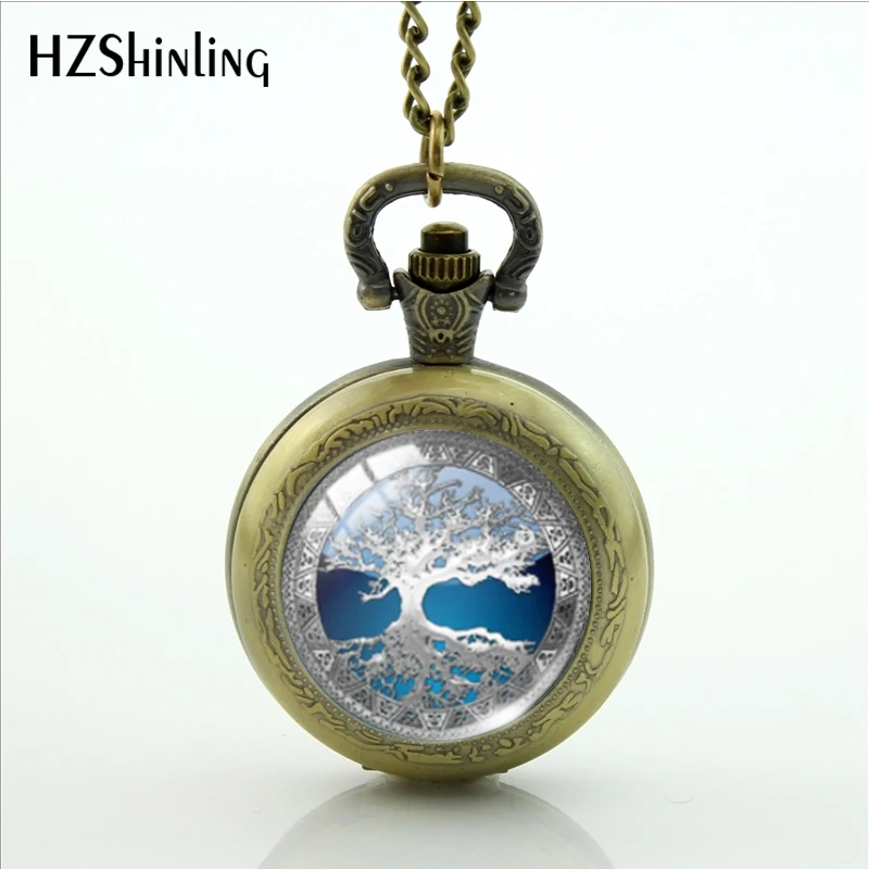 2022 New Arrival Tree of Life Color Pocket Watch Round Glass Cabochon Handcraft Necklace for Women Men