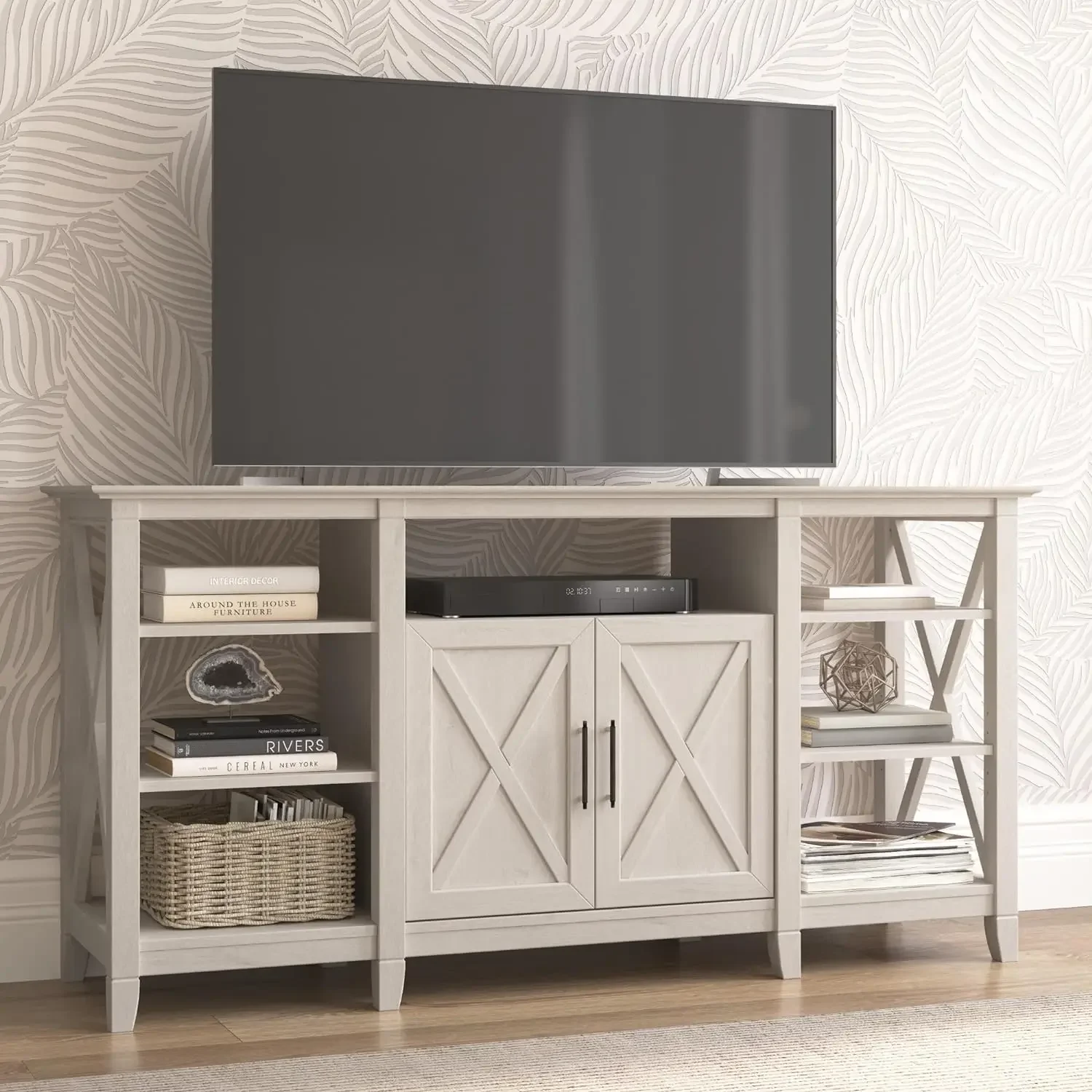 

Key West Tall TV Stand, Linen White Oak, Screens up to 65-Inch, modern tv stand