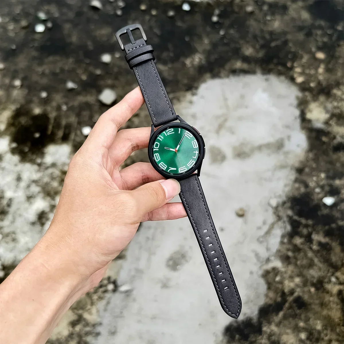 حزام جلدي 20 ملم 22 ملم لساعة سامسونج جالاكسي 6 5 4 40 ملم 44 ملم حزام بديل مع مشبك أسود من الجلد