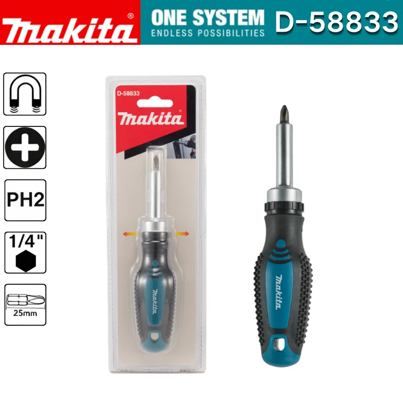 Destornillador de Trinquete Makita D-58833, Magnético, Semiautomático, Positivo/Negativo, Antideslizante, Herramientas Manuales Portátiles