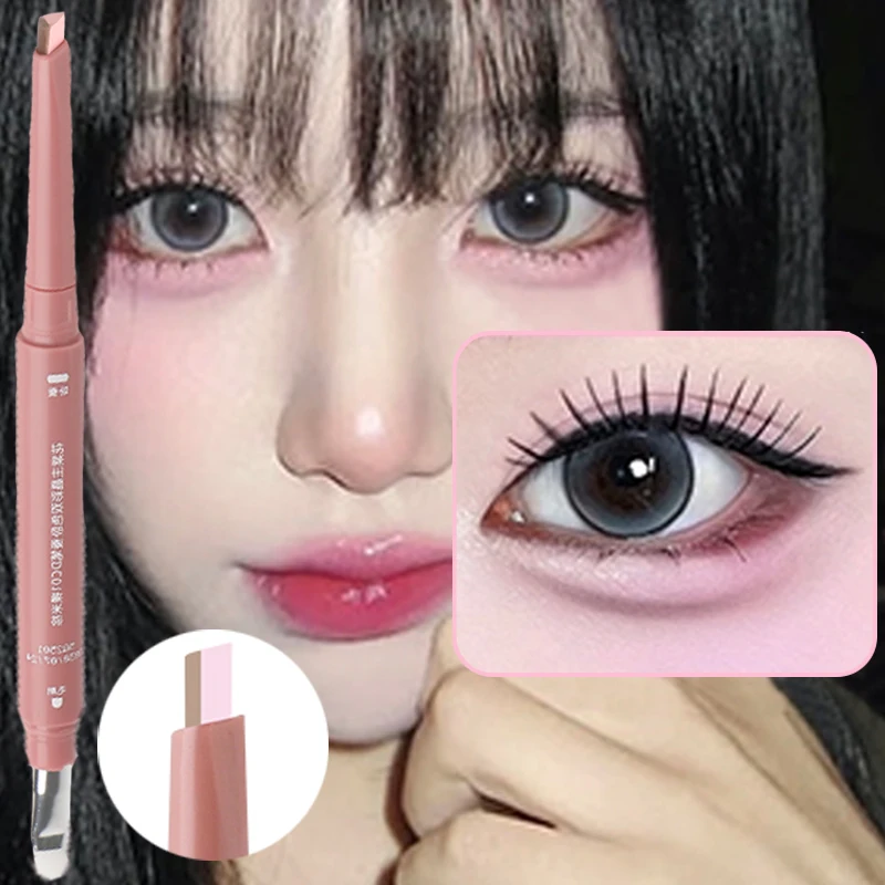 Stylo ver à soie 2 en 1, 2 couleurs, avec brosse, crayon imperméable pour paupières naturellement, surligneur d'ombre éclaircissant durable, maquillage coréen