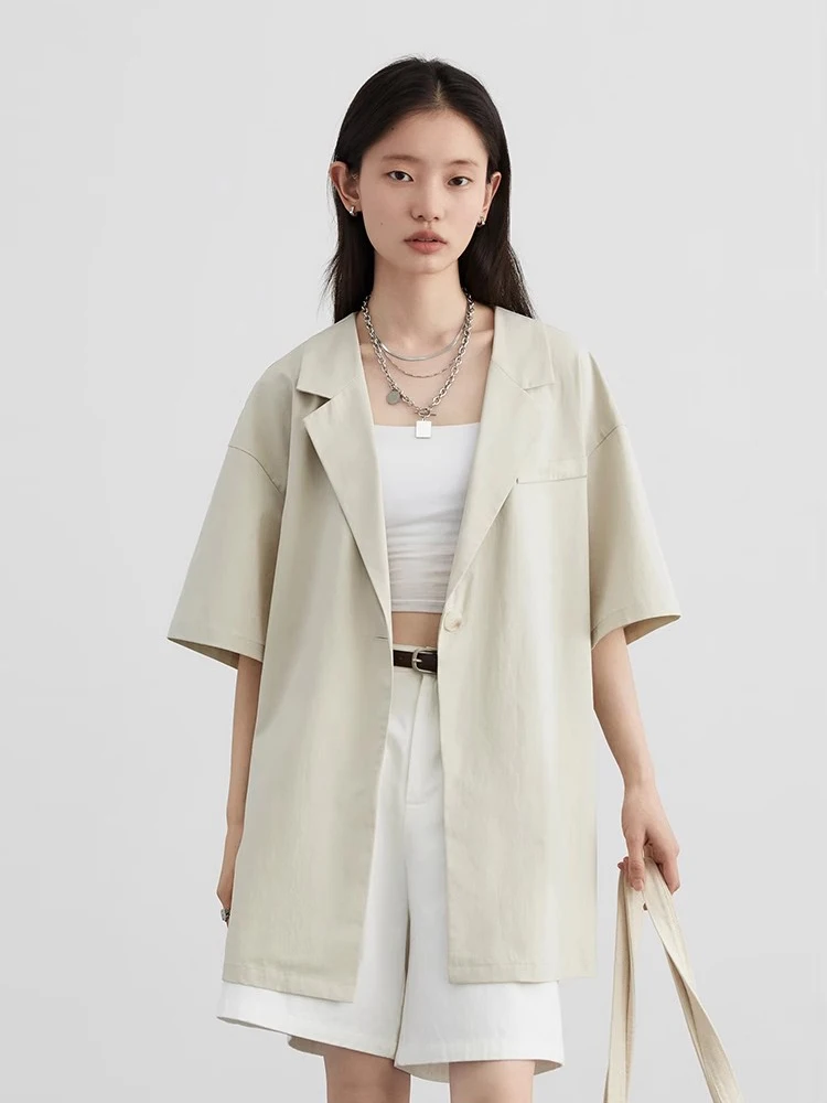 CHIC VEN Women Blazer Loose Solid New Casual Lapel One Button Short Sleeved Female Jacket Office Ladies Coat Summer 2024