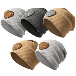 Women's Beanie Hat Sequin Love Ladies Cap Spring Plain Color Cotton Knitted Slouchy Beanies Bonnet Female Skull Beanie Hats