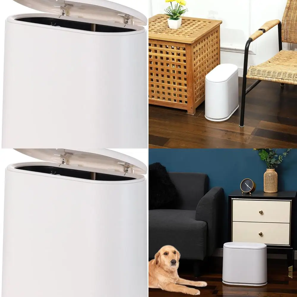 

Slim 12L Press-Top Trash Can for Bathroom, Kitchen, Office - Narrow, Dog-Proof Wastebasket