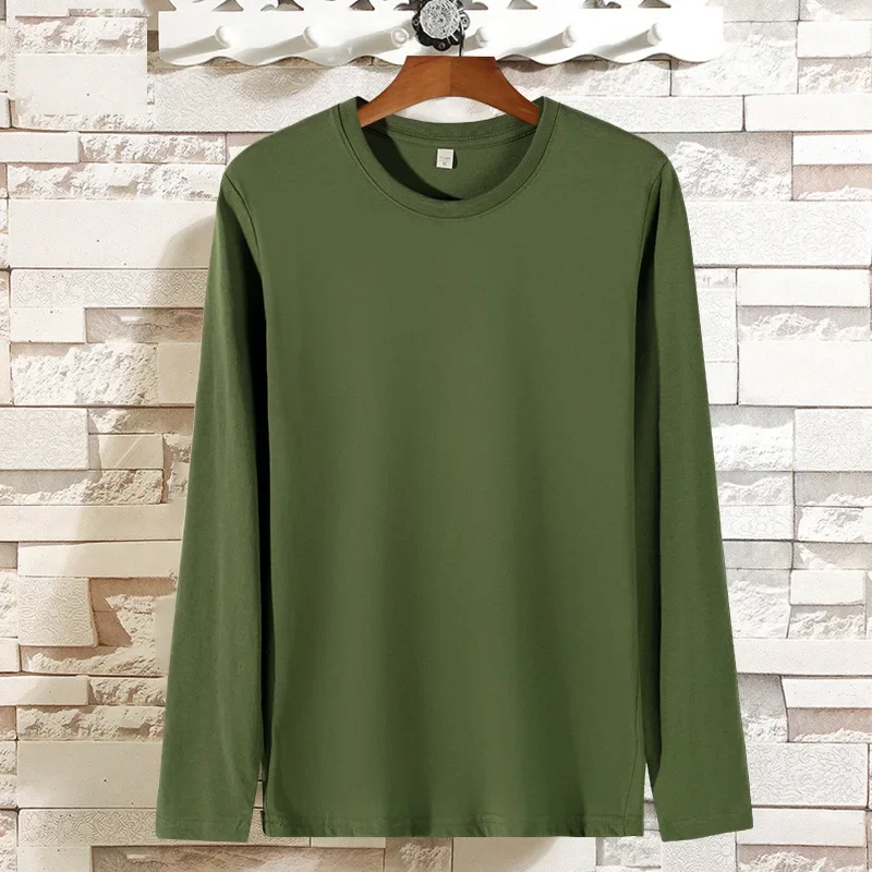2025 Men Combed Cotton Long Sleeve T-Shirt Solid Color Minimalist Streetwear Soft Breathable Casual Basic Top Everyday Wear