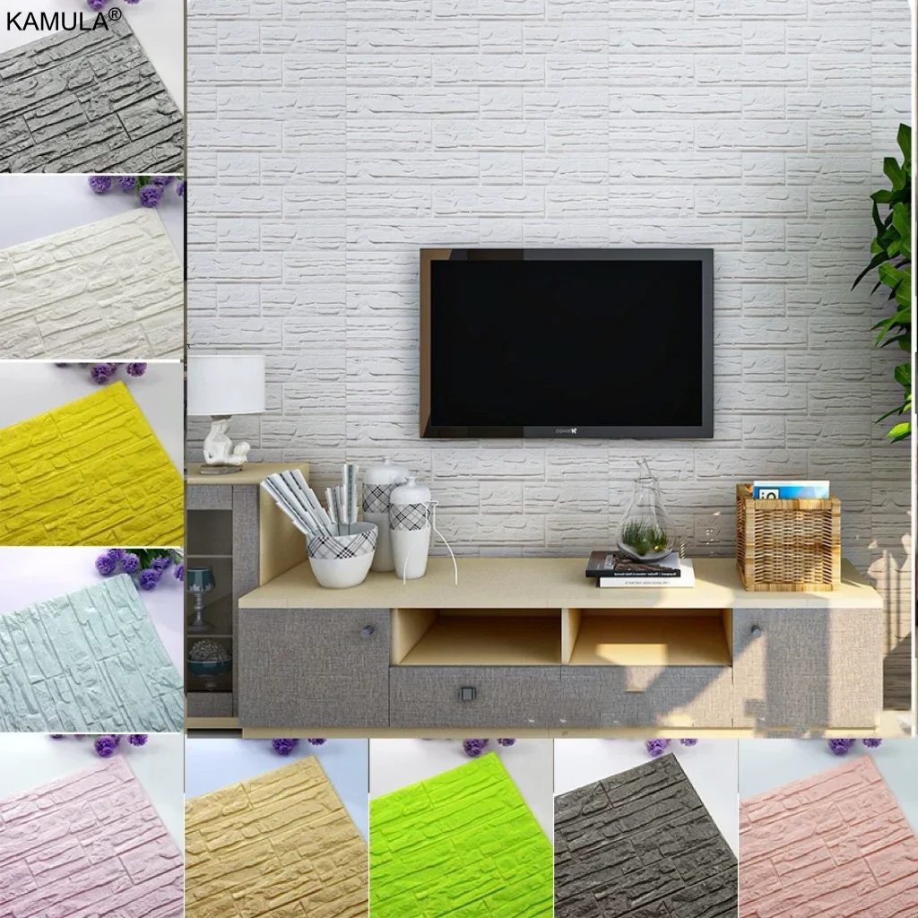 6pcs Self-Adhesive Waterproof Wallpaper 3D Foam Brick Wall Stickers Home Living Room Bathroom Kitchen Decoration Wallpaper