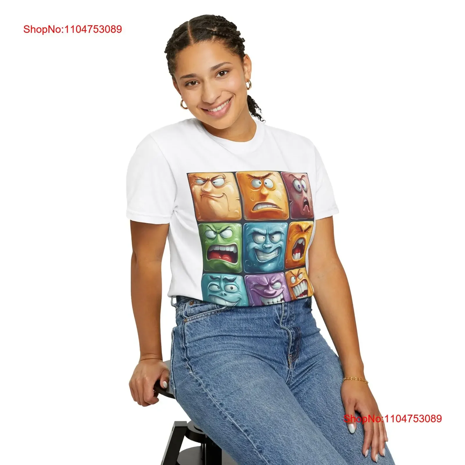 Funny Emotion Faces T shirt for Shirtns Cartoon vintage Washed Stretched Top For Everyday Wear Casual graphic Soft
