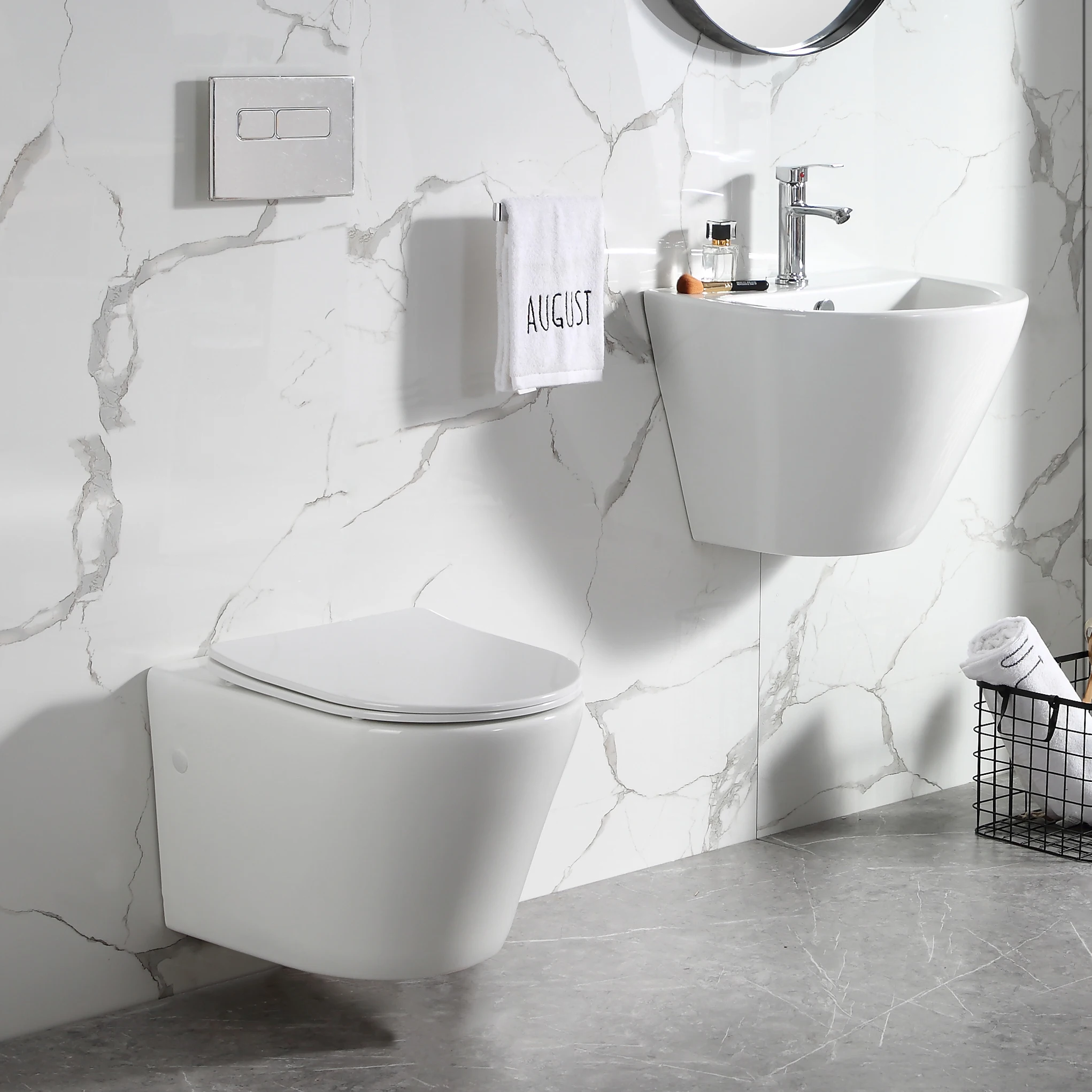 

Hot Selling Sanitary Ware Suite Wall Mounted Wash Basin Hanging Water Closet Commode Bathroom Wall Hung Toilet Set