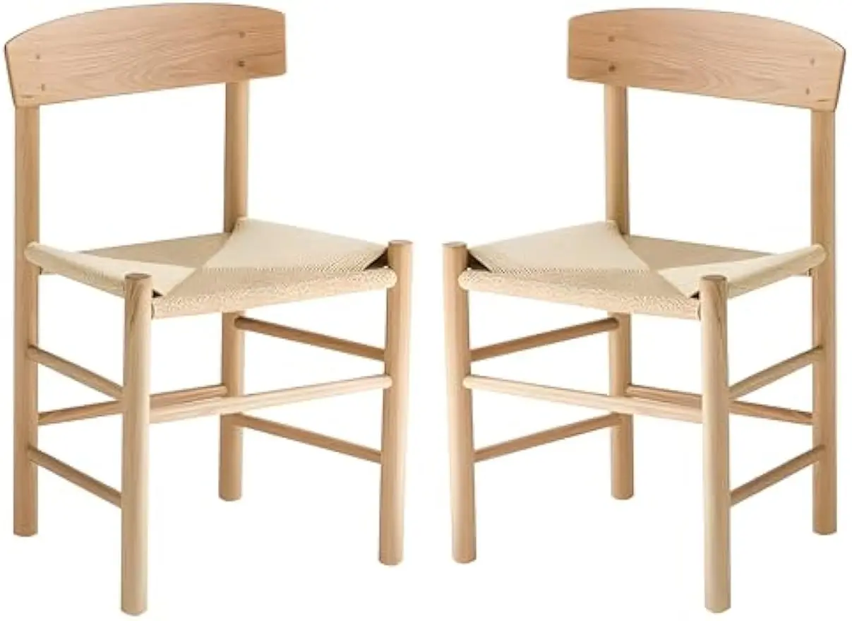 

Oak Solid Wood Dining Chair Hemp Seat 2 PCS Ins Japanese Style Woven Chair Nordic Solid Wood Chair Modern
