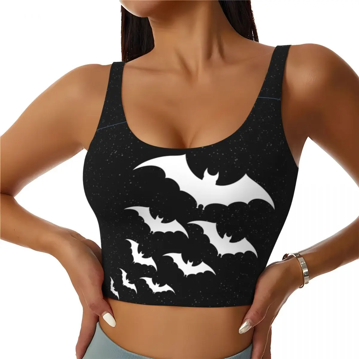 Custom Bats In The Night Sports Bra Women Halloween Goth Occult Witch High Impact Workout Yoga Crop Top