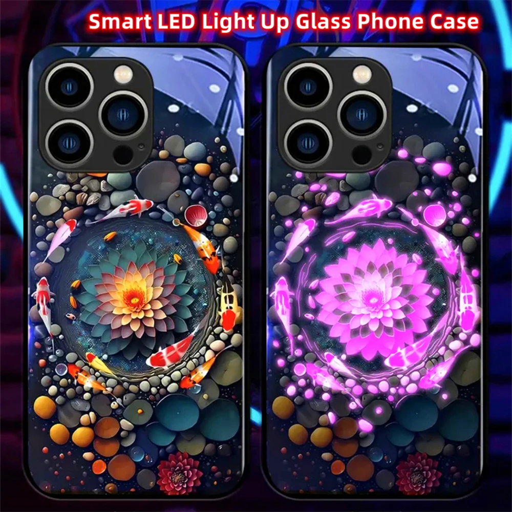 Luminous Fancy Carp LED Calling Light Flash Phone Case Glowing Cover For Samsung S24 S23 S22 S21 S20 FE Note 10 20 Plus Ultra