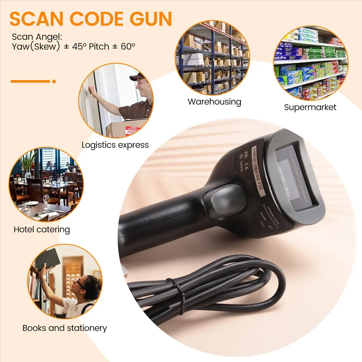BAAE Netum F20 Handheld Wired Ccd Barcode Scanner Portable 32Bit Usb Cable A4 Bar Code Reader For Pos System