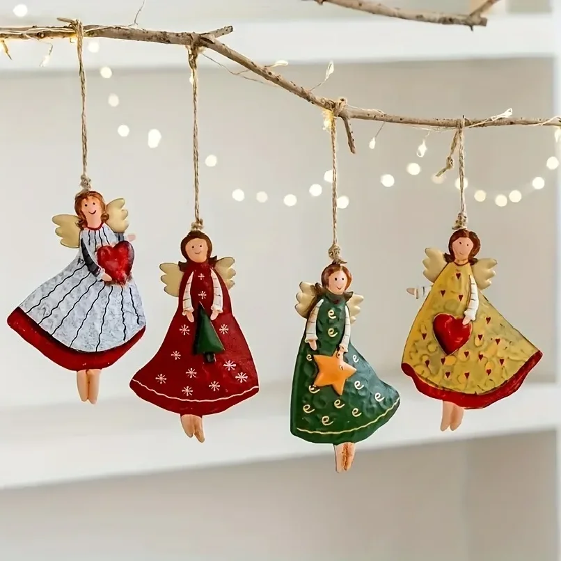 

4PCS/Set Vintage Angel Hanging Decor Fantasy Wooden Xmas Tree Hanging Ornament 2025 Navidad Decor for Home 2026 New Year Gift