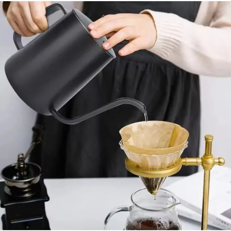 350ML Stainless Steel Gooseneck Drip Coffee Pot, Brewer with Lid & Hanging Handle