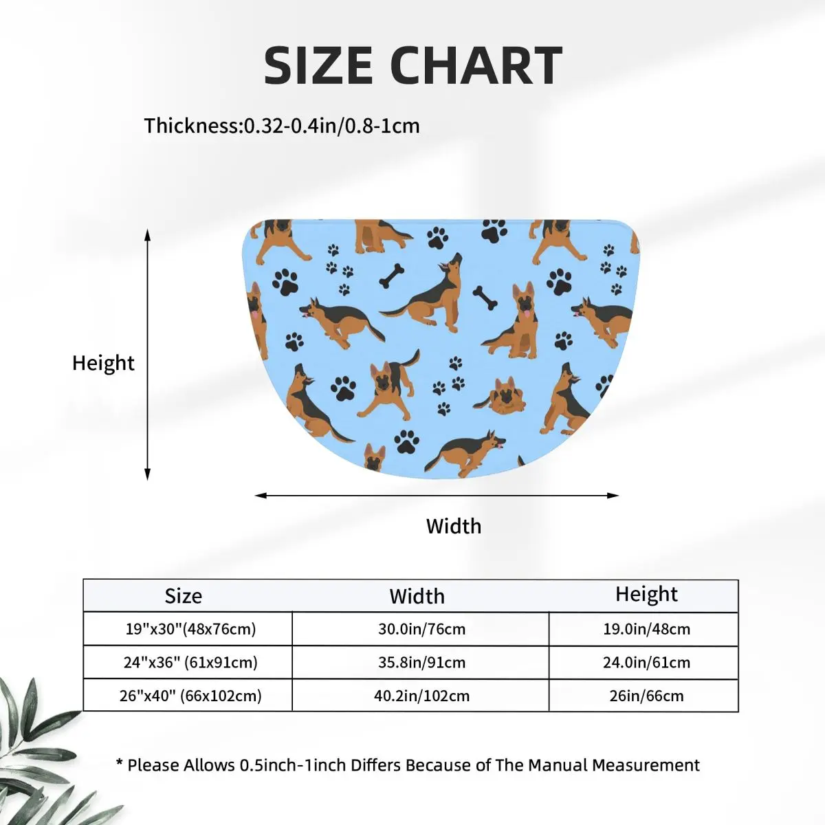 German Shepherd Pattern In Blue Soft Flannel Half Round Doormat Non Slip Bathroom Mat Absorbent Floor Carpet for Garage