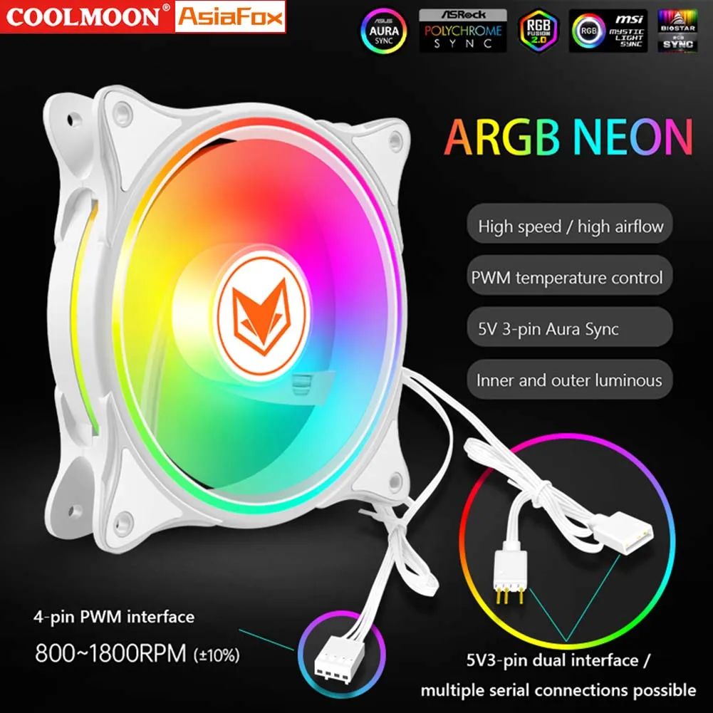 

COOLMOON Вентилятор охлаждения 5 В 3-контактный ARGB Вентилятор охлаждения Радиатор 12 В 4-контактный ШИМ Вентиляторы корпуса компьютера Гидравлический подшипник 24 светодиода Аксессуары
