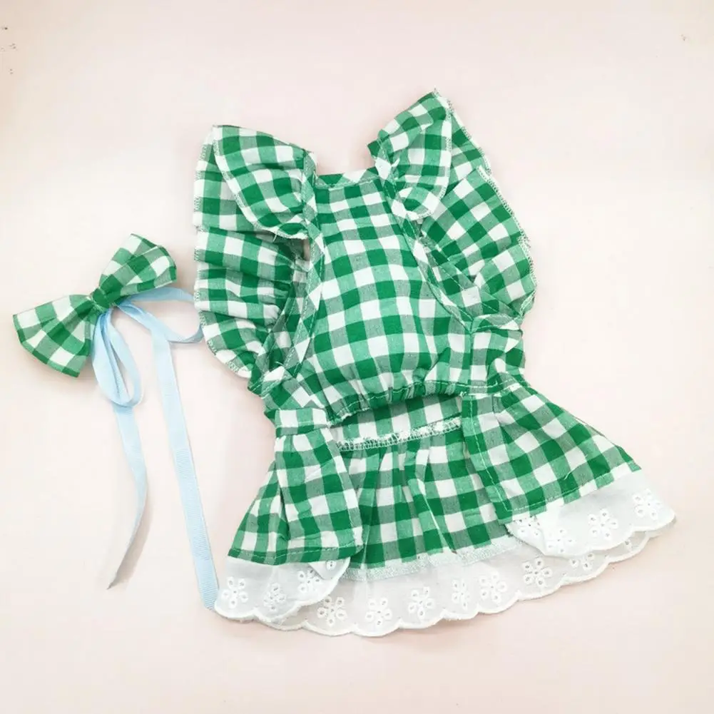 Plaid Print Pet Dress Pet Princess Dress Set with Sleeves Plaid Skirt Flying Shoulder Pet Clothing Vest Costume for Dogs Sweet