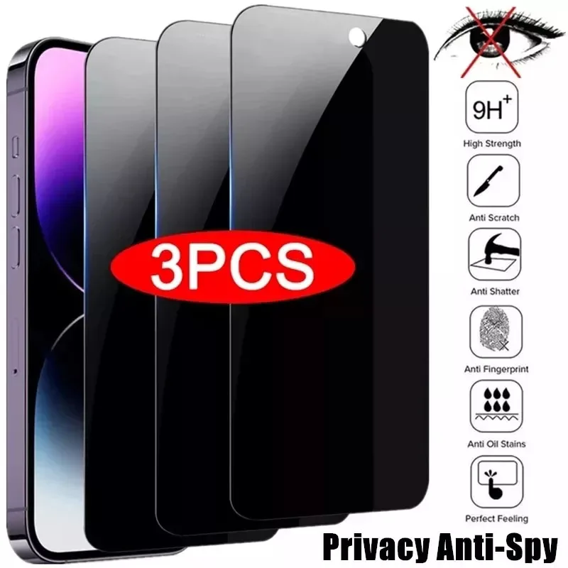 

3Pcs Privacy Screen Protectors For iPhone 16 15 14 13 Pro Max 14 15 16 Plus 9H Anti-Spy Glass